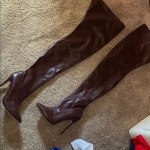 Brown very tall high knee boots